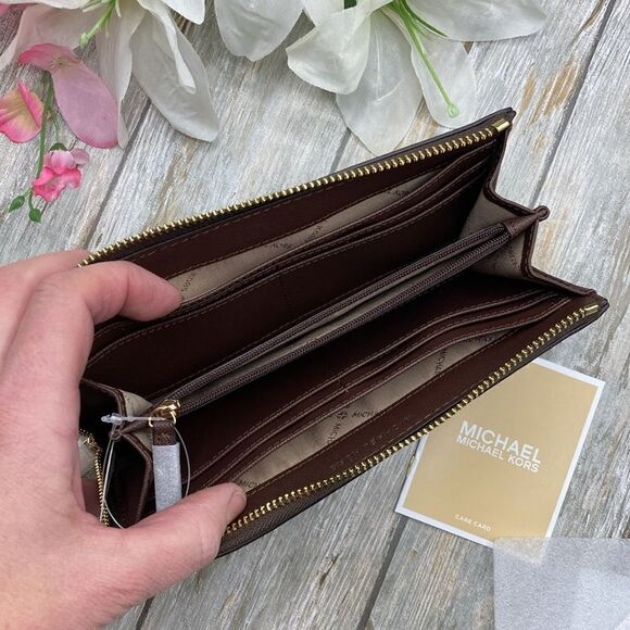 Michael Kors Jet Set Travel Large Saffiano Leather Quarter-Zip Wallet Bag Purse - Picture 7 of 12